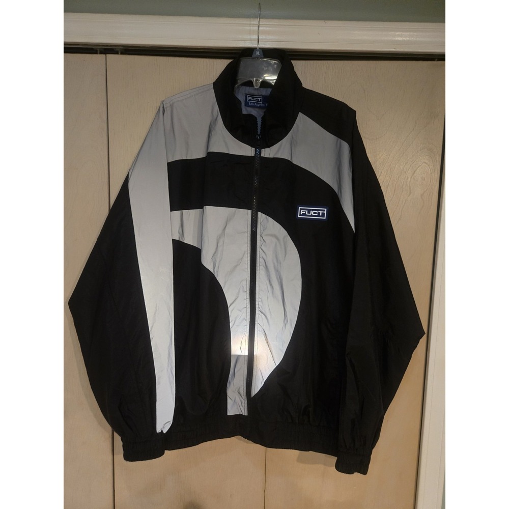 FUCT Los Angeles Reflective Nylon Track Jacket XL Black Gray Full Zip Streetwear